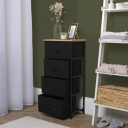 OHS Fabric Cabinet Bedside 4 Drawers Storage Unit Clothes Home Organiser, Black - thumbnail 4