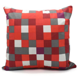 Velosso Modern Design Pixelated Print Decorative Cushion, Polycotton Blend Sofa Cushion, Vibrant Colours - Red