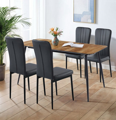Hallowood Furniture Cullompton Large Extending Dining Table (120 To 180Cm) With 4 Black Faux Leather High Back Chairs - image 1