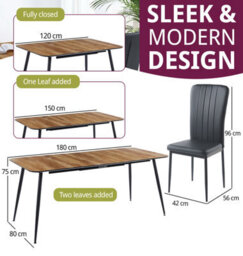 Hallowood Furniture Cullompton Large Extending Dining Table (120 To 180Cm) With 4 Black Faux Leather High Back Chairs - thumbnail 3