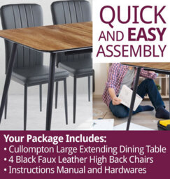 Hallowood Furniture Cullompton Large Extending Dining Table (120 To 180Cm) With 4 Black Faux Leather High Back Chairs - thumbnail 7
