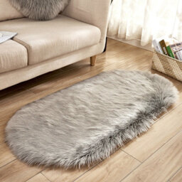 Living And Home Grey Oval Super Soft Shaggy Longhair Area Rug Kids Room Decor Chair Sofa Cover Seat Pad 60 X 120 Cm - thumbnail 4