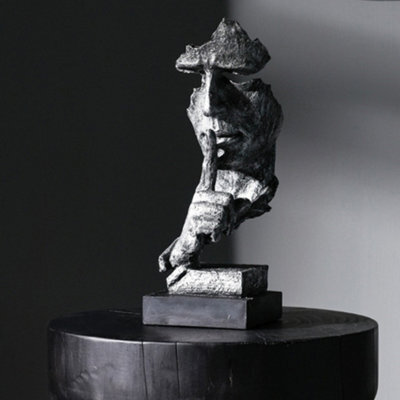 Living And Home Silence Is Golden Statue Thinker Sculpture Keep Silent Men Figurine Creative Office Decor Face Sculpture Silver - image 1