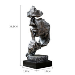 Living And Home Silence Is Golden Statue Thinker Sculpture Keep Silent Men Figurine Creative Office Decor Face Sculpture Silver - thumbnail 6