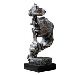 Living And Home Silence Is Golden Statue Thinker Sculpture Keep Silent Men Figurine Creative Office Decor Face Sculpture Silver - thumbnail 2