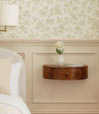 Artisan Furniture Solid Wood Honey Caramel Wall Mounted Rounded Bedside, 1 Drawer, Dark Brown - image 1