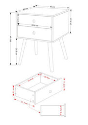 Core Products Scandia 2 Drawer Grey Bedside Cabinet, Painted Finish, Tapered Legs - thumbnail 7