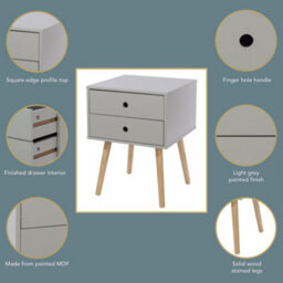 Core Products Scandia 2 Drawer Grey Bedside Cabinet, Painted Finish, Tapered Legs - thumbnail 8