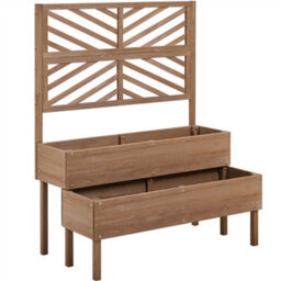 Yaheetech 2-Tier Fir Wood Raised Garden Bed With Trellis, Self-Draining, Dark Brown - thumbnail 2