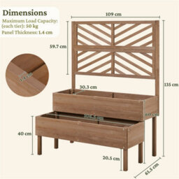 Yaheetech 2-Tier Fir Wood Raised Garden Bed With Trellis, Self-Draining, Dark Brown - thumbnail 3