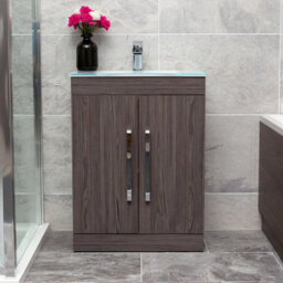 Plum&clay Novela Dark Wood Wall Hung Vanity Unit With Crystal Basin (W)600mm - thumbnail 1