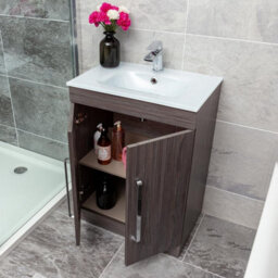 Plum&clay Novela Dark Wood Wall Hung Vanity Unit With Crystal Basin (W)600mm - thumbnail 2