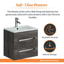 Plum&clay Novela Dark Wood Wall Hung Vanity Unit With White Glass Basin (W)600mm - thumbnail 5