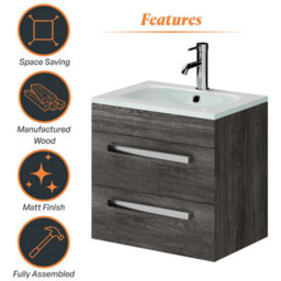 Plum&clay Novela Dark Wood Wall Hung Vanity Unit With White Glass Basin (W)600mm - thumbnail 7
