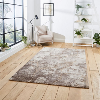 Beige/silver Abstract Modern Easy To Clean Rug For Living Room Bedroom & Dining Room-120Cm X 170Cm - image 1