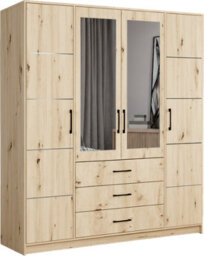 Sliding Wardrobes 4 u LTD Contemporary Four Door Hinged Wardrobe With Mirror And Drawers In White, Artisan And Grey - (Artisan 200Cm) - thumbnail 2
