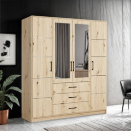 Sliding Wardrobes 4 u LTD Contemporary Four Door Hinged Wardrobe With Mirror And Drawers In White, Artisan And Grey - (Artisan 200Cm) - thumbnail 1