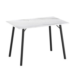 White Marble Wooden Rectangular Dining Table With Splayed Black Metal Legs Kitchen - thumbnail 5