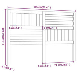Berkfield Bed Headboard Grey 156X4X100 Cm Solid Wood Pine - thumbnail 6