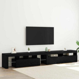 Berkfield Tv Cabinets 2 Pcs With Led Lights Black Oak Engineered Wood - thumbnail 1