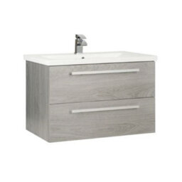 Clifton Bathroom 2-Drawer Wall Hung Vanity Unit With Ceramic Basin 800mm Wide - Silver Oak  - Brassware Not Included
