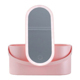 Living And Home Pink Portable Tabletop Vanity Travel Makeup Box Cosmetics Storage With Touch Control Led Mirror - thumbnail 3