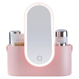 Living And Home Pink Portable Tabletop Vanity Travel Makeup Box Cosmetics Storage With Touch Control Led Mirror - thumbnail 5