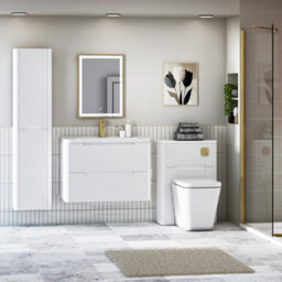Royal Bathrooms Avenza 800mm Fluted Wall Hung Vanity Unit Matt White 2 Drawer Storage Cabinet With Ceramic Basin - thumbnail 4