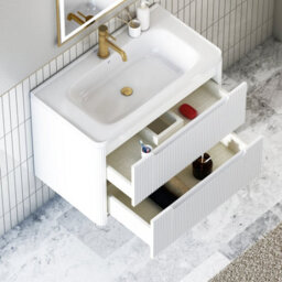 Royal Bathrooms Avenza 800mm Fluted Wall Hung Vanity Unit Matt White 2 Drawer Storage Cabinet With Ceramic Basin - thumbnail 5