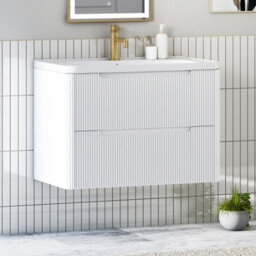 Royal Bathrooms Avenza 800mm Fluted Wall Hung Vanity Unit Matt White 2 Drawer Storage Cabinet With Ceramic Basin - thumbnail 6