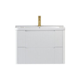 Royal Bathrooms Avenza 800mm Fluted Wall Hung Vanity Unit Matt White 2 Drawer Storage Cabinet With Ceramic Basin - thumbnail 7