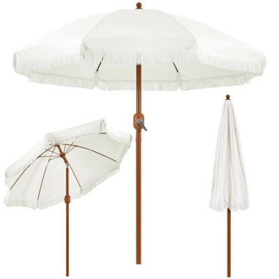 Garden Parasol Romantic French Style Patio Umbrella With Fringes 2.3M Cream - image 1