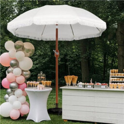 Garden Parasol Romantic French Style Patio Umbrella With Fringes 2.3M Cream - thumbnail 3