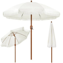 Garden Parasol Romantic French Style Patio Umbrella With Fringes 2.3M Cream - thumbnail 1