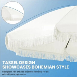 Garden Parasol Romantic French Style Patio Umbrella With Fringes 2.3M Cream - thumbnail 6