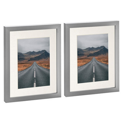 "Nicola Spring Photo Frames With 5"" X 7"" Mount - 8"" X 10"" - Grey/ivory - Pack Of 2" - image 1