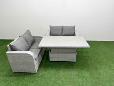 Fimous 4 Seater Outdoor Love Sofa Set Rattan Garden Furniture Set Adjustable Lifting Dining Or Coffee Table Light Grey - image 1