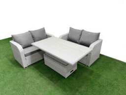Fimous 4 Seater Outdoor Love Sofa Set Rattan Garden Furniture Set Adjustable Lifting Dining Or Coffee Table Light Grey - thumbnail 2