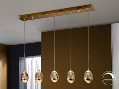 Luminosa Lighting Luminosa Roc Integrated Led 5 Light Crystal Drop Bar Ceiling Pendant Gold Bubble Effect - Uk Stock - image 1