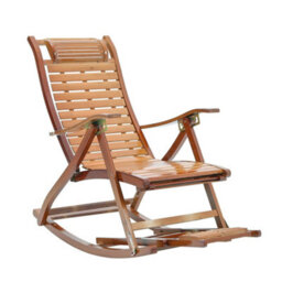 Living And Home Foldable Adjustable Bamboo Indoor And Outdoor Recliner Chair Sun Lounge Rocking Chair With Retractable Footrest Brown - thumbnail 4