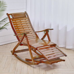 Living And Home Foldable Adjustable Bamboo Indoor And Outdoor Recliner Chair Sun Lounge Rocking Chair With Retractable Footrest Brown - thumbnail 3