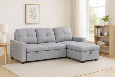 Eco Living Aurelio Chaise Linen Sofa In Light Grey - image 1
