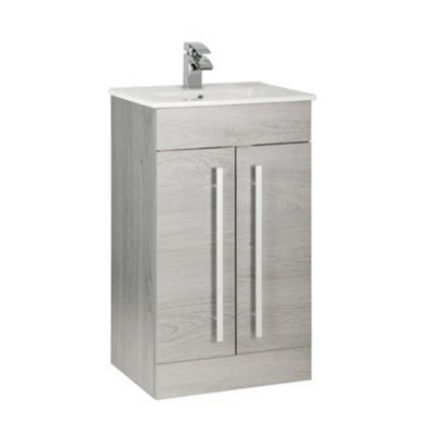 Clifton Bathroom 2-Door Floor Standing Vanity Unit With Ceramic Basin 500mm Wide - Silver Oak  - Brassware Not Included - image 1