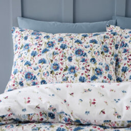 Bianca Brushed Cotton Ophelia Floral Reversible Duvet Cover Set With Pillowcase Blue - thumbnail 3