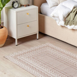 Beliani Beige And White Jute Blend Rug 80 X 150 Cm - Handwoven Geometric Jacquard, Low Pile - thumbnail 2