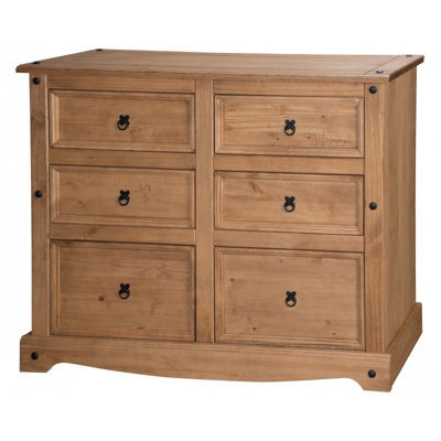 Mercers Furniture Corona 6 Drawer Wide Chest Of Drawers Sideboard Solid Pine With Mexican Styling - image 1