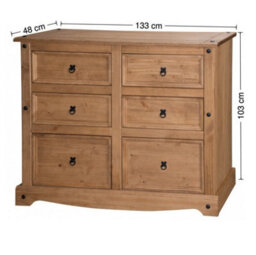 Mercers Furniture Corona 6 Drawer Wide Chest Of Drawers Sideboard Solid Pine With Mexican Styling - thumbnail 2