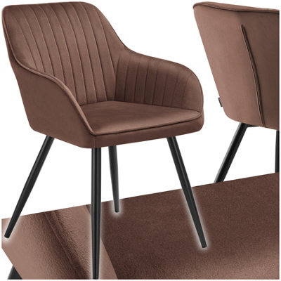 Tectake 1 Chair Marilyn - Velvet Look, Quilted, Continuous Backrest, Slim Steel Legs  - Brown/black - image 1