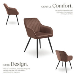 Tectake 1 Chair Marilyn - Velvet Look, Quilted, Continuous Backrest, Slim Steel Legs  - Brown/black - thumbnail 3