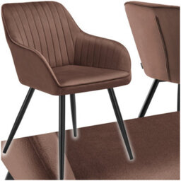 Tectake 1 Chair Marilyn - Velvet Look, Quilted, Continuous Backrest, Slim Steel Legs  - Brown/black